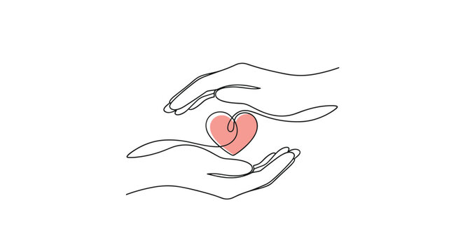 Caring hands gently shielding a vibrant pink heart symbolizing love support and compassion