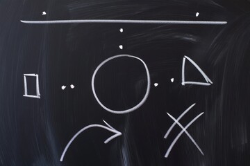 Abstract Geometric Shapes and Lines on a Black Chalkboard Background Illustrating Basic Mathematical Concepts