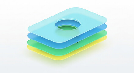 Abstract stack of translucent colored layers with a central hole, creating a visually appealing and modern design