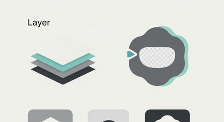 Layered design elements and icons showcasing a modern and minimalist aesthetic, ideal for user interface and graphic design projects