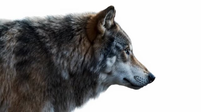 Wolf head profile on white background shows wild animal this is a great powerful and beautiful predator portrait this is a very majestic and strong wildlife shot this is a great symbol