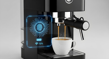 Smart coffee maker with fingerprint recognition, concept of IoT and smart home