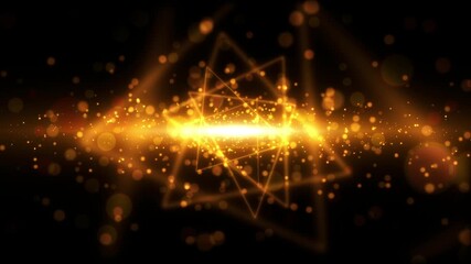 4K golden light spots rushing towards the screen, triangular matrix rotating, particle light falling background, abstract particle light background, golden particle light glowing background. - Powered by Adobe