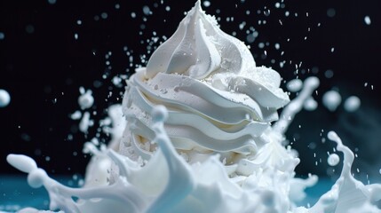 Whipped Cream Splash on Black Background with Dynamic Motion and Textures