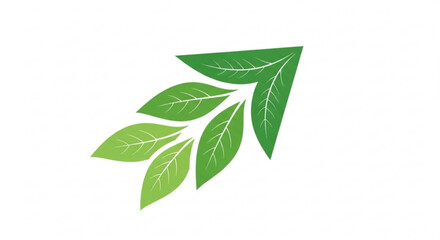 Green arrow logo with leaves symbolizing growth, nature, and ecofriendliness, perfect for environmental or sustainable business branding