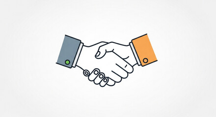 Handshake illustration for business partnership, agreement, or cooperation concept, simple line art style vector design with orange and blue colors