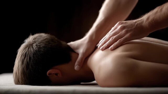 Professional massage therapist relieves neck and shoulder fatigue