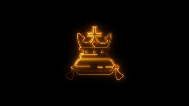 Glowing Orange Neon Crown on Velvet Cushion Symbolizing Royalty Power Authority Luxury Success