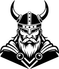 a viking with a horned helmet, simple black and white vector graphic, minimalist design