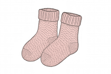 Pair of cozy knitted socks, warm wool winter clothing, hand drawn illustration, comfortable seasonal textile