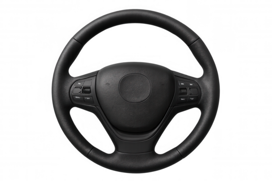 Vehicles steering wheel with integrated controls, car driving and transportation concept isolated on transparent background