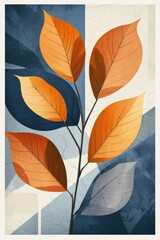Minimalist illustration of vibrant autumn leaves with contrasting background