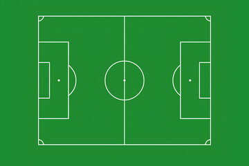 Top View Diagram of Soccer Field with White Lines on Green Background, Football Pitch Layout Illustration