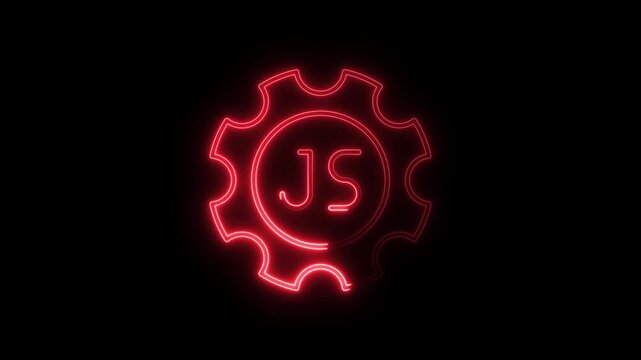 Red Neon Gear with J S Initials Logo Symbol Animation Technology Concept