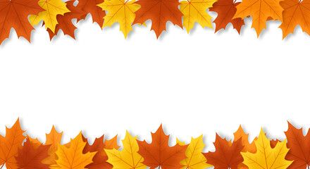 Autumn fall season background with orange and yellow maple leaves border frame template design
