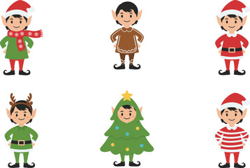 Cute Christmas Elf and Holiday Character Set