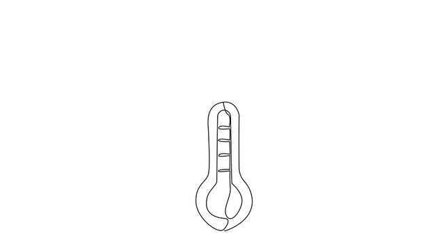 Self drawing animation of single continuous line drawing thermometer with red pointer and sun above. Very red temperature. Symbol of heat storm hits. National Heat Awareness Day. Full length animated
