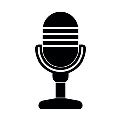 Black Microphone Icon Vector Illustration Simple Silhouette with Stand