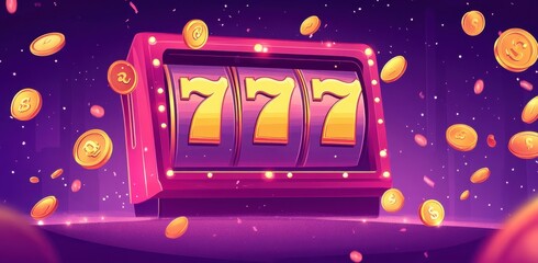Vibrant Slot Machine Illustration With Golden Coins and Luck Theme