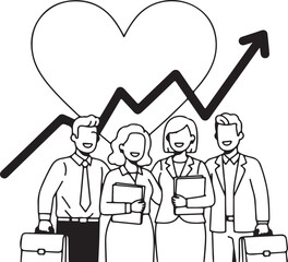 Business team showing corporate growth, success, employee loyalty, and well-being vector illustration