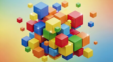 Obraz premium Colorful Cubes Stacked Together Abstract Design Concept Digital Illustration