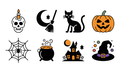 Spooky Night Elements — Clean Vector illustration Icons White Background, Halloween graphic elements easily editable.