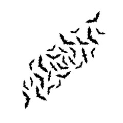Spooky swarm of bats flying in formation for Halloween or gothic designs perfect for festive backgrounds and eerie holiday invitations