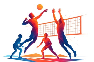 Abstract illustration of a dynamic beach volleyball match