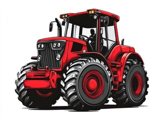Obraz premium Illustration of a Bright Red Tractor in a Detailed Cartoon Style