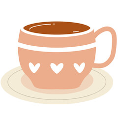 Peach Cup with Hearts Filled with Hot Drink on Saucer