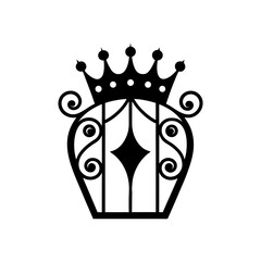 gold crown motif in silver iron door