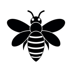 Black Bee Icon Vector Illustration Simple Silhouette with Wings