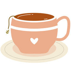 Warm Moments of Calm: Cartoon Teacup with Heart Motif and Steeping Tea Bag