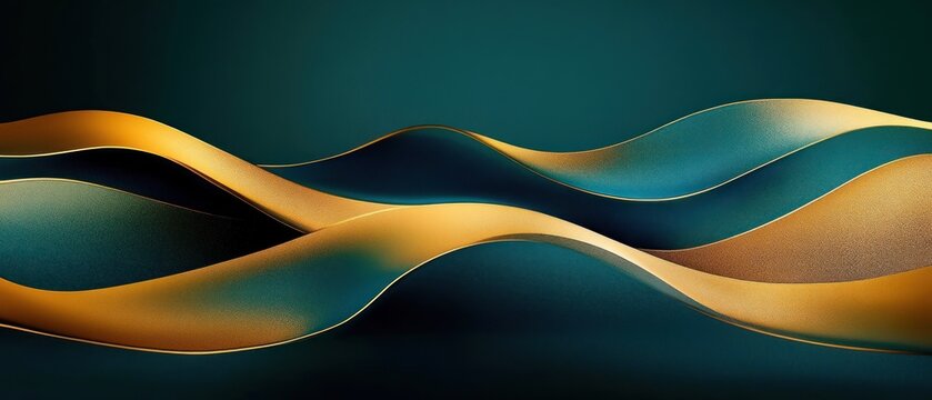 Smooth flowing golden and teal abstract waves creating a calm and rhythmic visual harmony on a dark background
