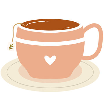pink teacup with tea and heart clip art preview