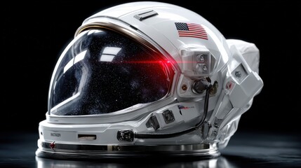 Fototapeta premium A detailed astronaut helmet showcasing advanced technology and space-themed design, reflecting the vastness of the universe within its visor.