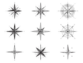 Compass Rose Line Art Guiding Inner Journey