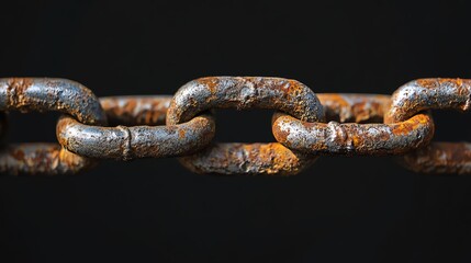 Fototapeta premium Detailed close-up of an old rusty chain link.