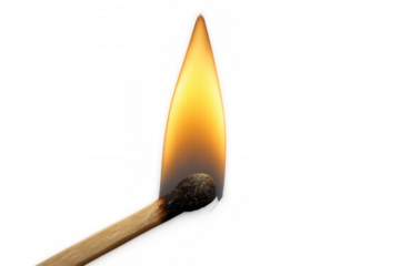 Wooden matchstick burning with a bright yellow flame, symbolizing heat, energy, and ignition