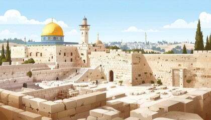 Fototapeta premium Jews who returned from the Babylonian exile rebuilding the jewish temple at jerusalem. 