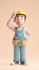 Construction worker pondering a complex problem with a thoughtful expression.