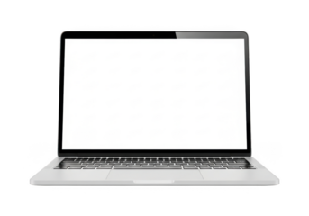Laptop computer mockup png image for graphic design and web development projects, silver notebook isolated on transparent background