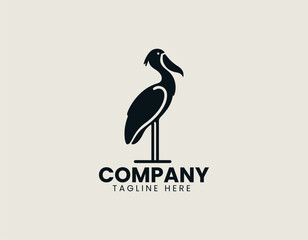 Standing shoebill stork facing side in elegant vector logo design illustration