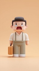Crying Cartoon Man Holding a Briefcase with Sad Expression.