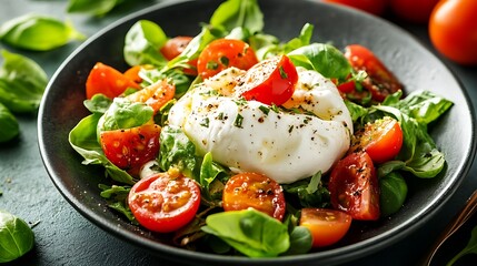 Salad with traditional burrata cheese