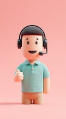 Customer service representative with headset offering support.