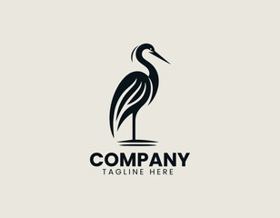 Minimal heron standing gracefully in elegant vector logo design illustration