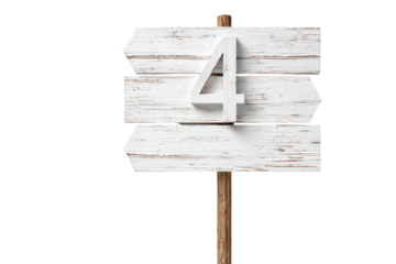Whitewashed wooden signpost with the number four