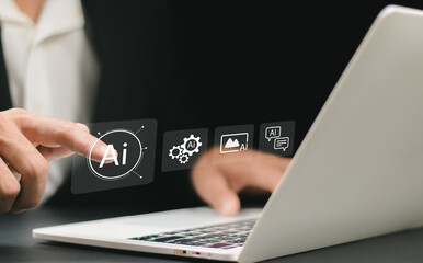 Person using smartphone with AI assistant icon, representing smart digital helper in daily life. Concept of artificial intelligence, mobile support, and personal productivity.