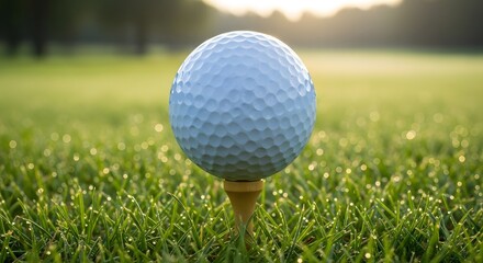 Obraz premium Golf Ball on Tee in Morning Sunlight Peaceful Golfing Scene